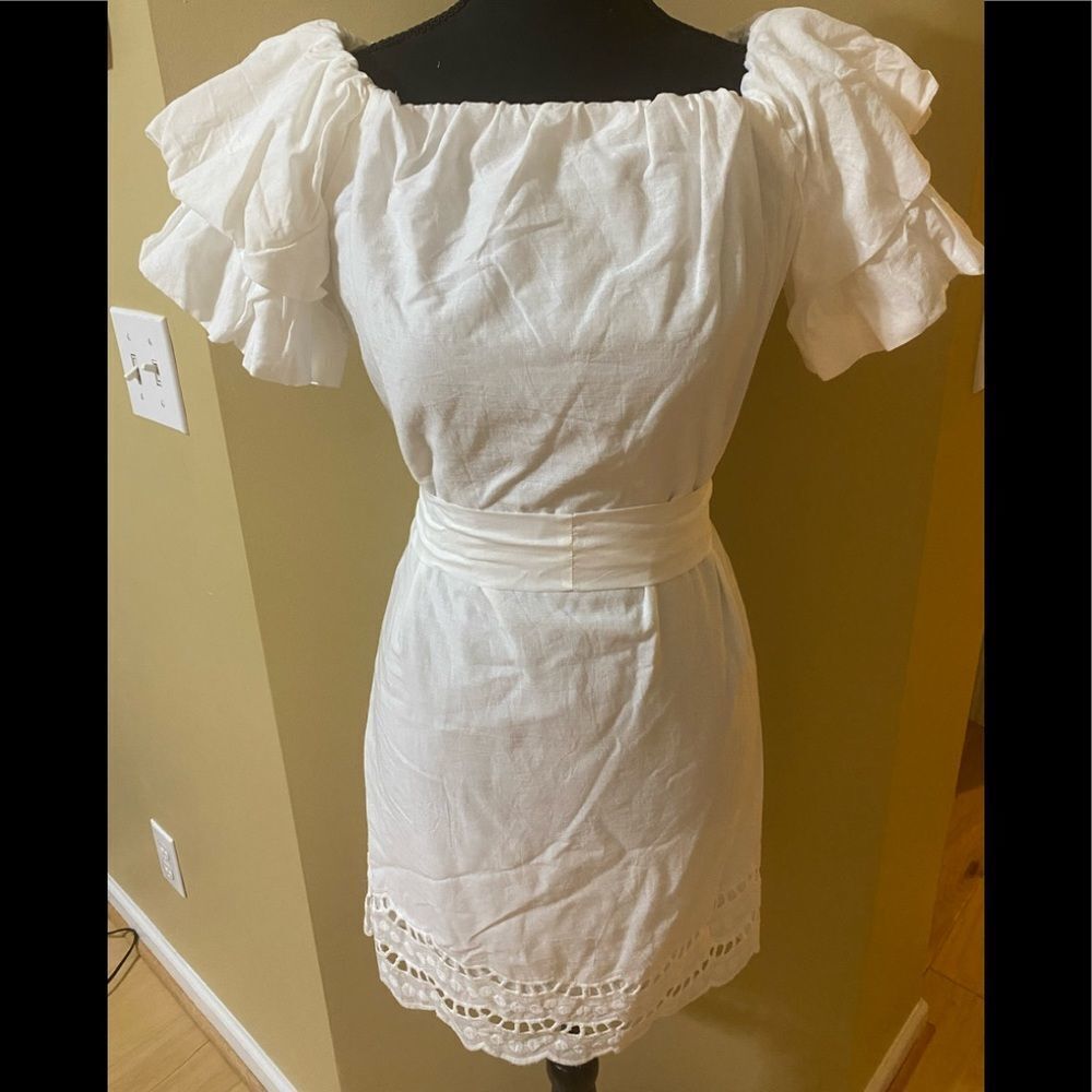 B Collection by Bobeau White Off The Shoulder Eyelet Dress